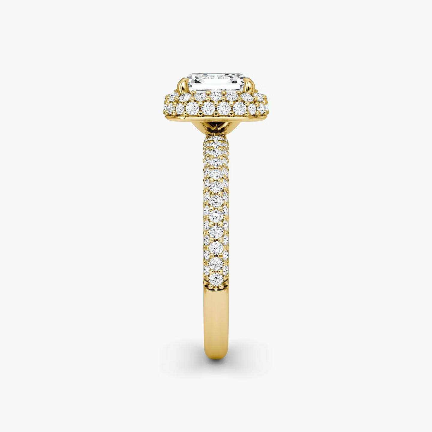 Anillo de compromiso Halo Dome | Asscher | 18k | Oro amarillo de 18 quilates | Orientación de diamante: vertical | Peso en quilates: Ver stock total